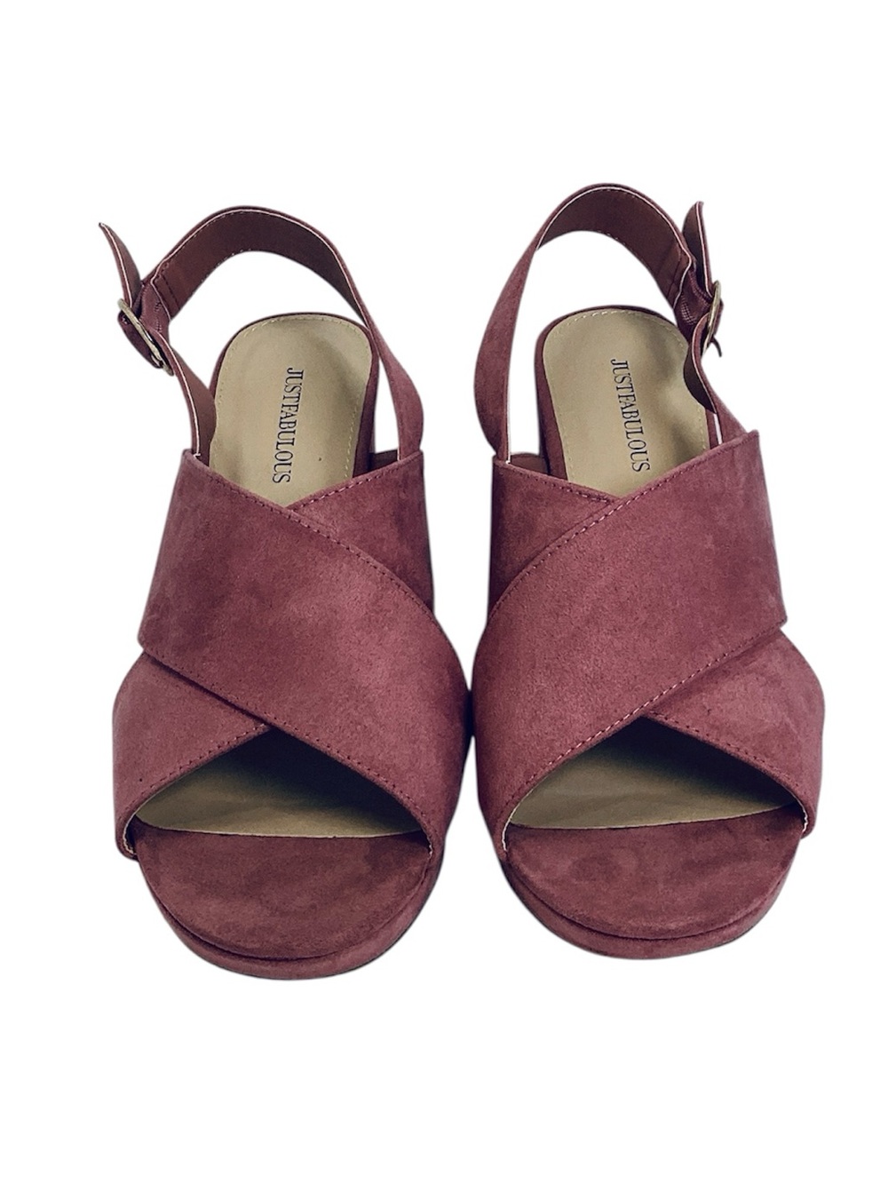 💚 JustFab Rose Suede Crisscross Slingback Wedges, Size 9